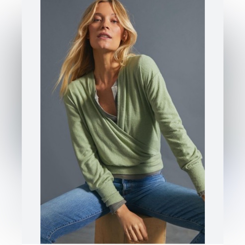 Anthropologie Green Wrap Sweater